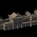Traditional Chinese Ancient Architecture Complex With Curved Roofs Courtyard Pond And Roads