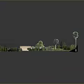 Natural Scenic Landscape With Lush Green Grass Small Structures And Surrounding Trees