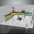 Futuristic Interior Scene Featuring Curved Colorful Light Strips Spherical Device Control Consoles And Human Figures