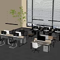 Modern Office Interior Design With Ergonomic Workstations Computers Windows And Green Plants 3d model