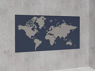 World Map Style Wall Decor On Concrete Wall 3d model