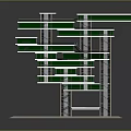 Cartoon Style Building Model With Multi Layered Structure Green Roofs And Black Pillars