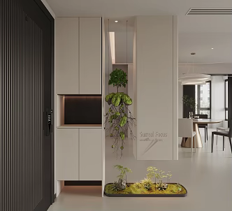 Modern Entrance Landscape Decorative Entrance Shoe Cabinet Hanging Tree Security Door Round Dining Table and Chair 3d model
