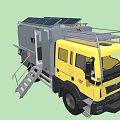 Yellow Utility Truck With Solar Panels On Roof Side Ladder And Equipment