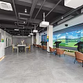 Modern Indoor Golf Fitness Center With Simulation Screen And Lounge Seating