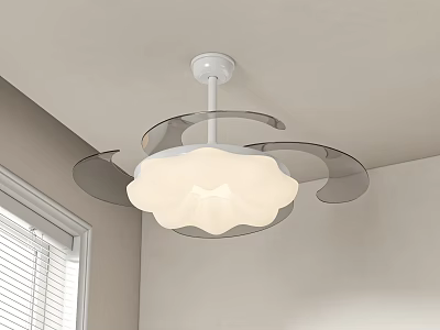 Modern White Chandelier with Gray Curved Decorations on Light Colored Ceiling Near Window Blinds 3d model