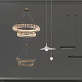 Modern Circular Pendant Lights With Crystal Rings And Metal Frames Displayed On Wall