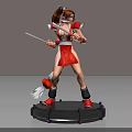 Female Game Character With Dual Sticks Red White Outfit And Ponytail