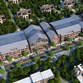 Scenic Traditional Modern Commercial Street Architecture Surrounded By Trees And Residential Buildings