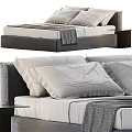 Modern Double Bed Interior With Soft Pillows Gray Blanket And Bedside Table