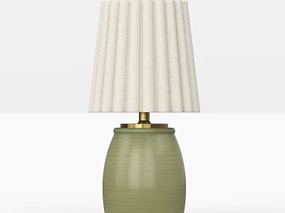 Green Textured Cylindrical Table Lamp With Beige Pleated Shade And Gold Accents 3d model