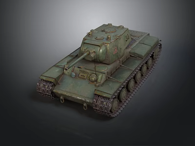 Green Military Tank With Weathered Surface Turret And Armored Tracks On Dark Background 3d model