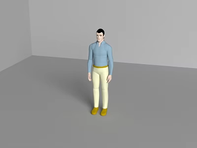 Game Movie Character Male In Blue Shirt Beige Pants Yellow Shoes Standing In Gray Room 3d model