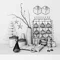 Stylish Decorative Ornament Set With Wooden Christmas Tree Vase Geometric Candle Holders And Cup Rack