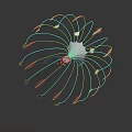 Abstract Organ Structure Featuring Radiating Hair Like Fibers And Reflective Design