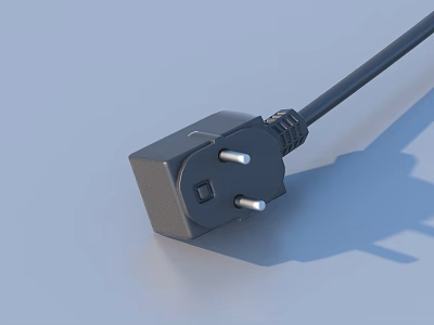 Black Power Plug With Two Metal Pins And Black Cable For Home Use 3d model