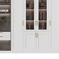 Modern White Bookcase With Glass Doors Drawers Books Decorations And Green Plant