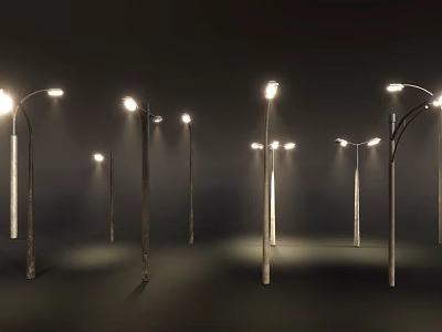 Bright Street Lights Illuminating Dark Urban Environment At Night 3d model