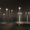 Bright Street Lights Illuminating Dark Urban Environment At Night