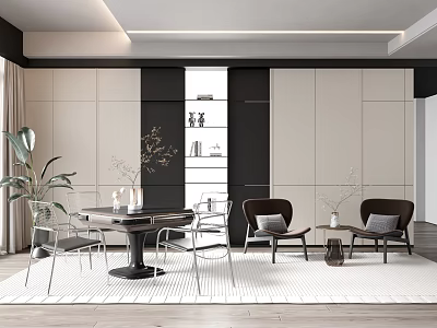 Modern Entertainment Room Interior With Comfortable Sofa Coffee Table And Decorative Plants 3d model
