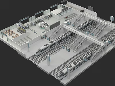 Modern High speed Train Station Interior With Platforms Tracks And Waiting Facilities 3d model