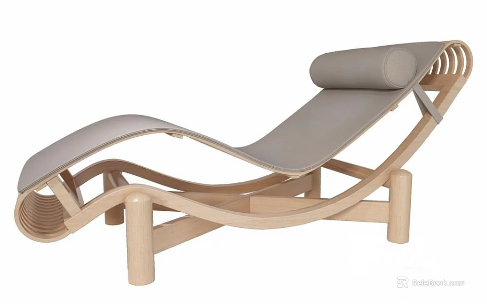 Modern Wooden Frame Lounge Chair With Gray Cushion And Ergonomic Design 3d model 