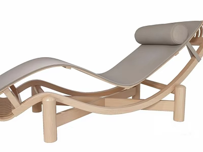 Modern Wooden Frame Lounge Chair With Gray Cushion And Ergonomic Design 3d model