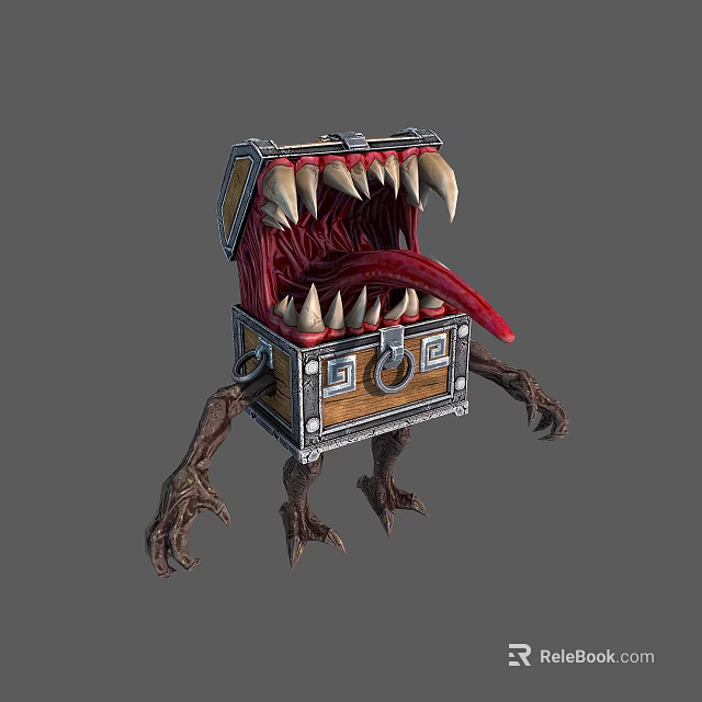 Fantasy Chest Creature With Open Mouth Sharp Fangs Clawed Legs And Tongue 3d model 