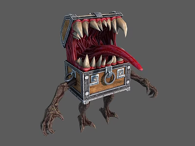 Fantasy Chest Creature With Open Mouth Sharp Fangs Clawed Legs And Tongue 3d model