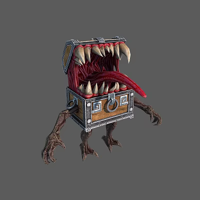 Fantasy Chest Creature With Open Mouth Sharp Fangs Clawed Legs And Tongue 3d model