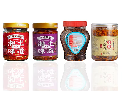 Assorted Traditional Chinese Fermented Sauces in Glass Jars with Various Flavors 3d model