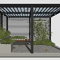 Outdoor Pergola Seating Area With Lattice Roof String Lights And Green Plants