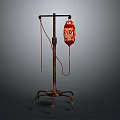 Vintage Medical Infusion Stand With Metal Frame Red Bag And Wheels