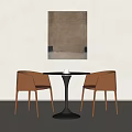 Modern Interior With Round Table And Two Brown Leather Chairs And Wall Art 3d model