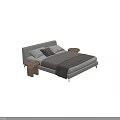 Modern Double Bed With Gray Blanket White Pillows And Wooden Side Tables