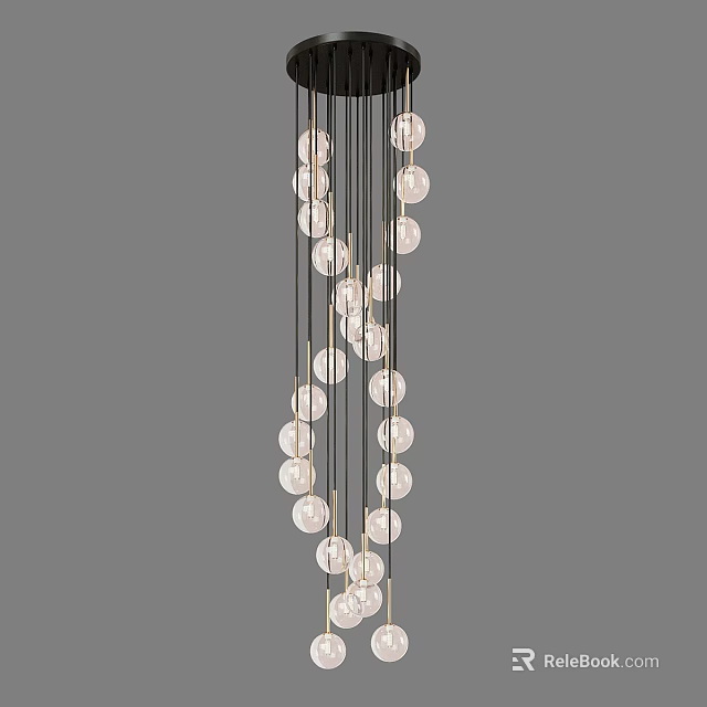 Modern Minimalist Chandelier with Transparent Glass Balls and Black Wires Design 3d model 