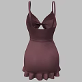 Dark Brown Spaghetti Strap Dress With Bow Detail And Ruffled Hem