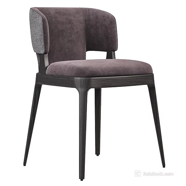 Elegant Modern Dining Chair With Deep Purple Velvet Seat Gray Backrest And Wooden Legs 3d model 