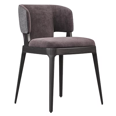 Elegant Modern Dining Chair With Deep Purple Velvet Seat Gray Backrest And Wooden Legs 3d model
