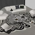 Modern Curved Sofa Coffee Table Combination Sofa Coffee Table Combination Double Sofa Living Room Sofa Single Chair Curved Sofa Side Round Carpet 3d model
