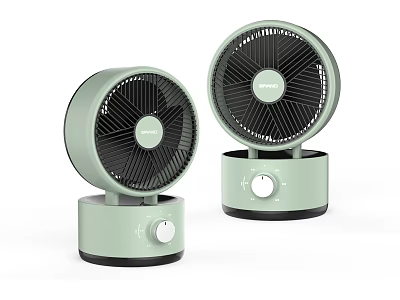 Two Midea Light Green Compact Desktop Air Cooler Fans With Rotary Control 3d model