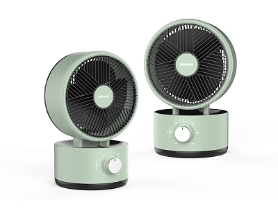 Two Midea Light Green Compact Desktop Air Cooler Fans With Rotary Control 3d model