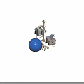 Children's Casual Clothes on Wooden Clothes Rack with Blue Exercise Ball and Lion Toy Box