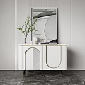 Elegant Modern Entryway Side Cabinet With Arched Doors Golden Lines Mirror Green Plant Decorations