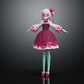 Cute Character And Creature With Pink Hair Red Dress Green Stockings And Pink Shoes