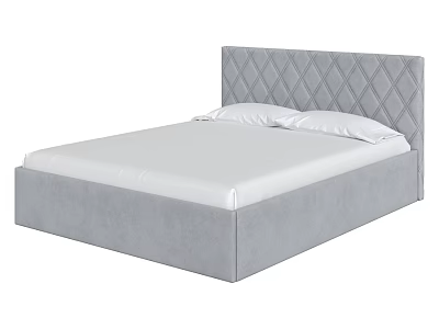 Modern Grey Double Bed With Diamond Tufted Headboard And White Mattress 3d model