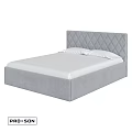 Modern Grey Double Bed With Diamond Tufted Headboard And White Mattress