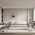 Modern Minimalist Bedroom Interior With Platform Bed Wall Art And Area Rug