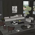 Modern Living Sofa And Coffee Table Set With Marble Top Plush Cushions Green Plants