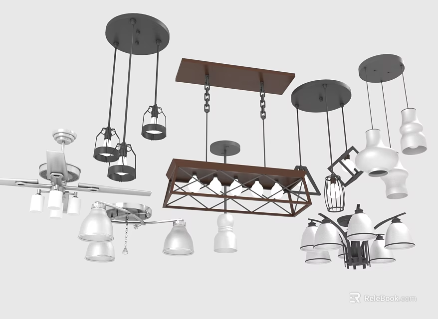 Contemporary Pendant Light Designs With Various Shapes And Metal Frames For Interior 3d model 